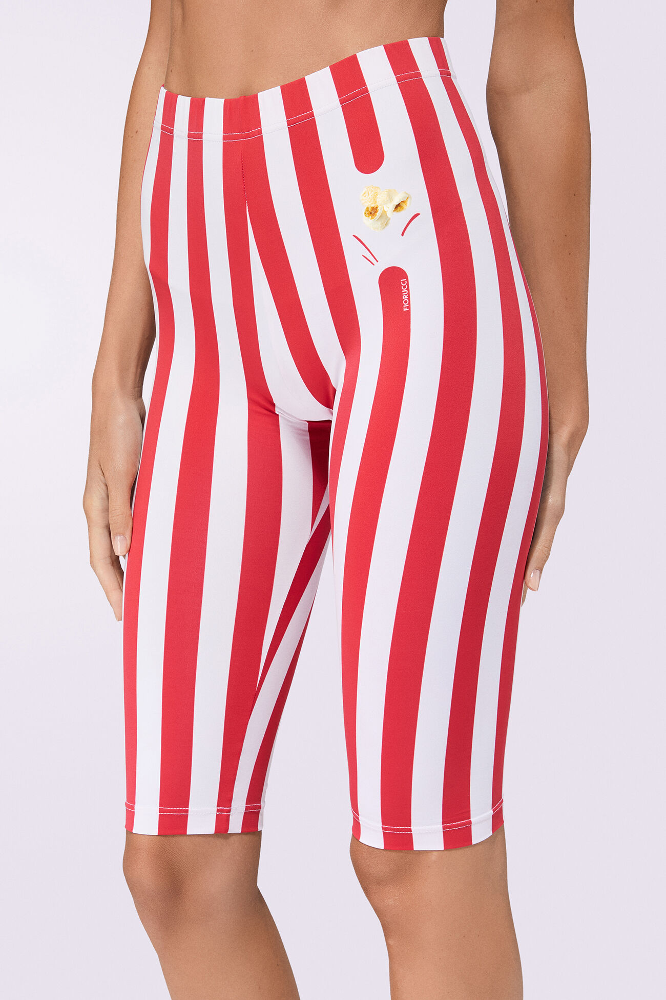 Striped Popcorn Print Biker Shorts Red